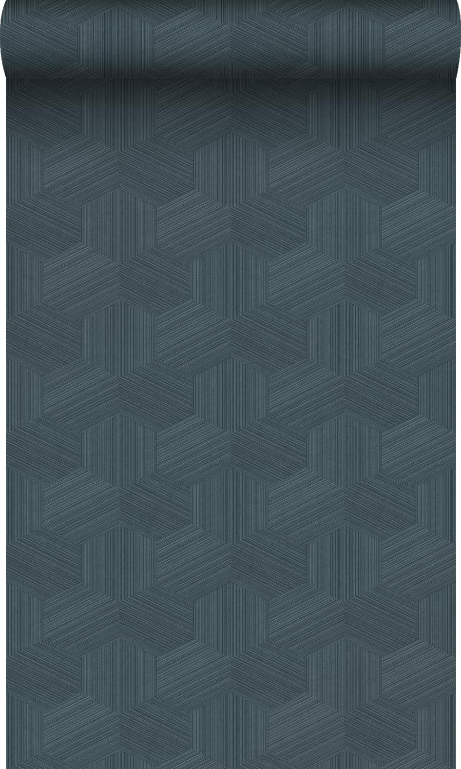 Papier peint graphique 3D bleu foncé haut de gamme de 50x900 cm au fini mat texturé