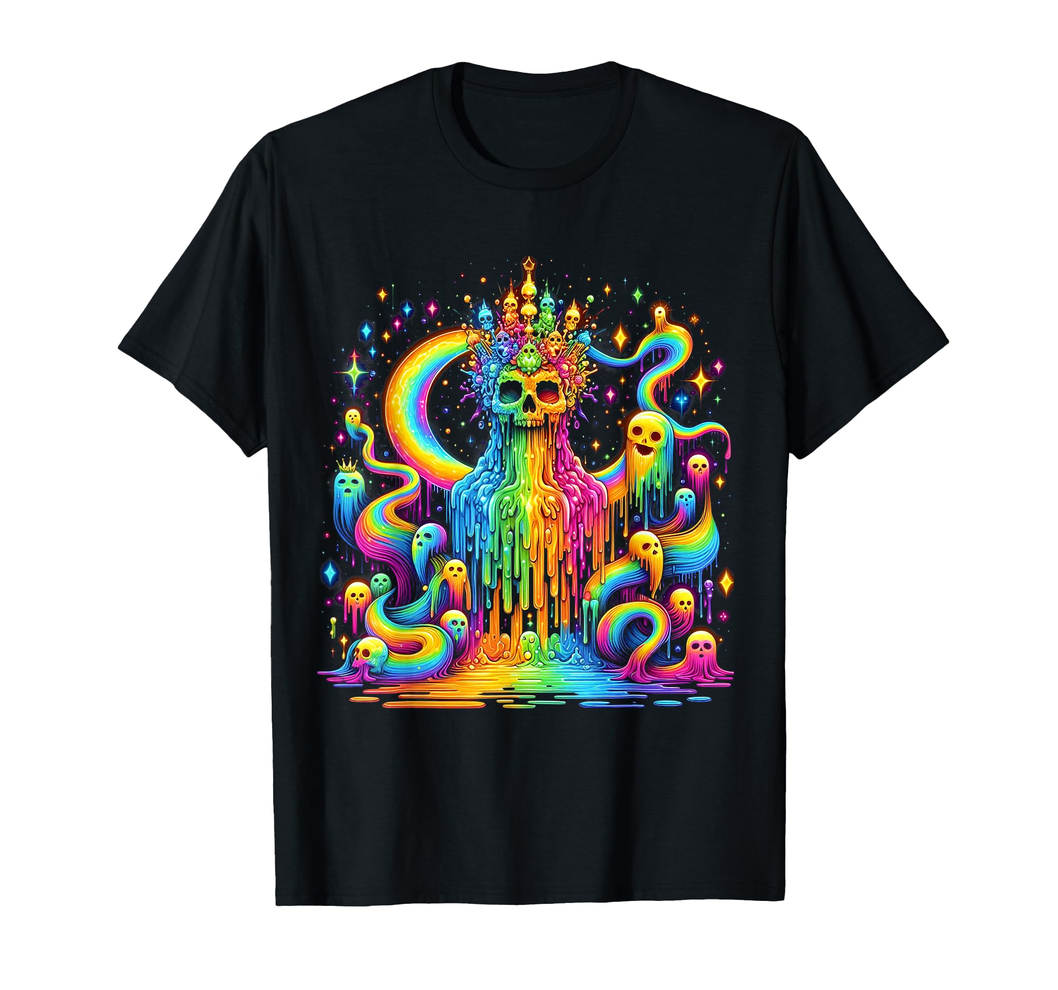 Trippy Rainbow Melting Skull Tee - Psychedelic Hippie Rave T-Shirt