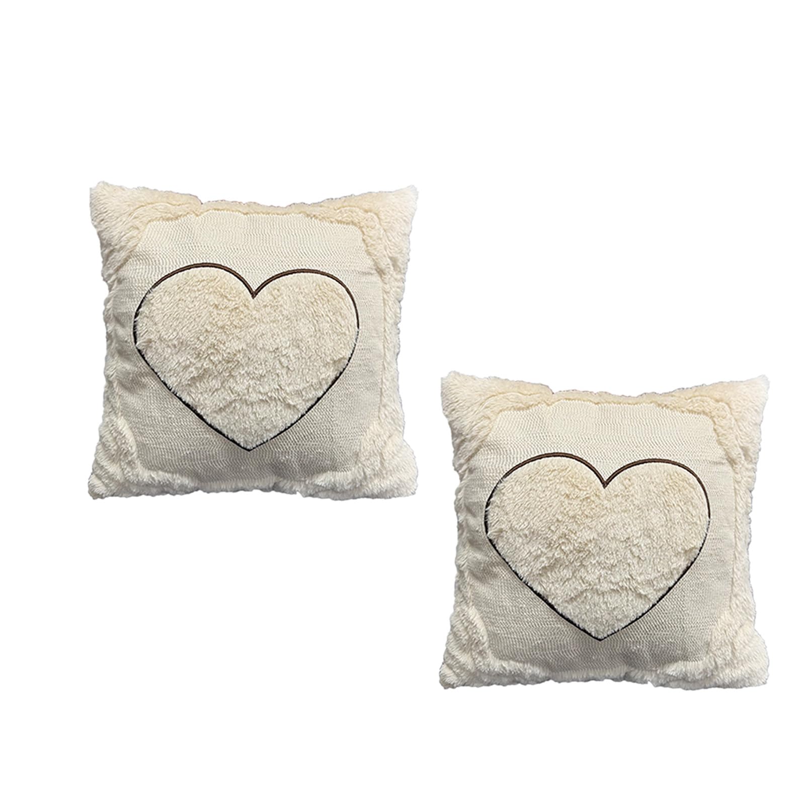 ordinarYone Pack of 2 Romantics Love Heart Throw Pillow Case Plush Faux Furs Textured Cushion Cover for Valentines Day Home Decors