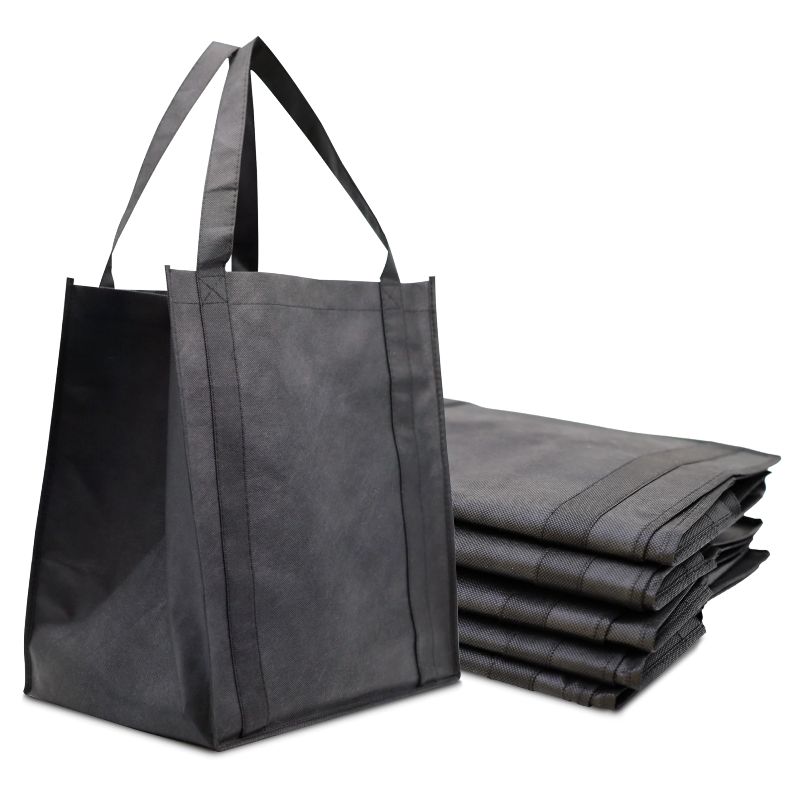 Novel Box 5Pack Non-Woven Reusable Reinforced Tote Bags 13x15x10in with Handle-Heavy Duty Foldable Bag for Groceries & Picnic