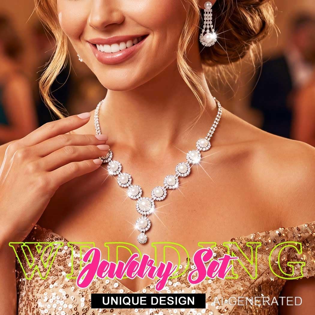 Sixexey Pearl Rhinestone Jewelry Set Prom Necklace Earrings for Women | White Pearl Jewelry Bridal Wedding Prom Costume Jewelry Accessories for Women
