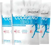 Kit 3x Colageno Tipo 2 Vitaminas Joelho Articulação Collagen Type 2 Refil 30 Cáps Não Desnaturado Proteina 40 mg Rende 90 Doses + Vitamina B1 B2 B6 B12 C E D3 Matéria Prima Importada - Natural Foods