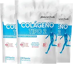 Kit 3x Colageno Tipo 2 Vitaminas Joelho Articulação Collagen Type 2 Refil 30 Cáps Não Desnaturado Proteina 40 mg Rende 90 Doses + Vitamina B1 B2 B6 B12 C E D3 Matéria Prima Importada - Natural Foods
