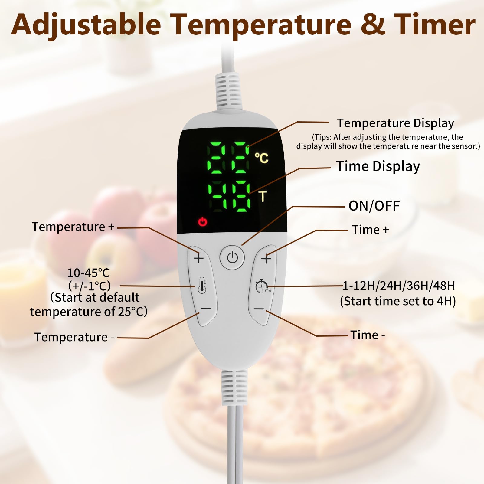 Brot Gärbox Sauerteig, Faltbare Gärbox mit Dreiseitige Oberflächen Heizung Temperaturregelung von 10–45 °C, 48H Timer Brot Gärschrank mit NTC-Sensor & Abkühlgitter für Sauerteig, Pizza, Joghurt