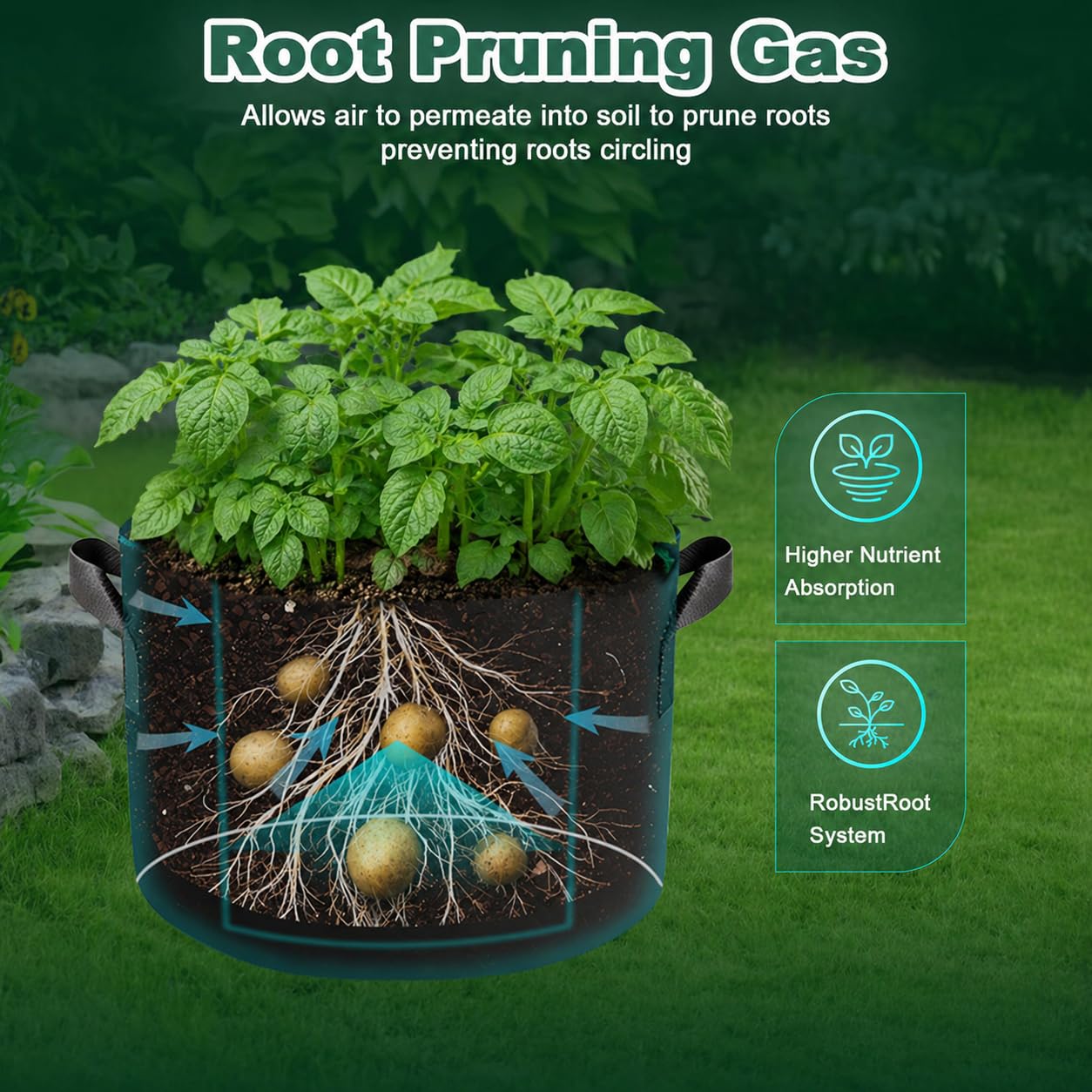 Paquete de 5 bolsas de cultivo de 3 galones con asas