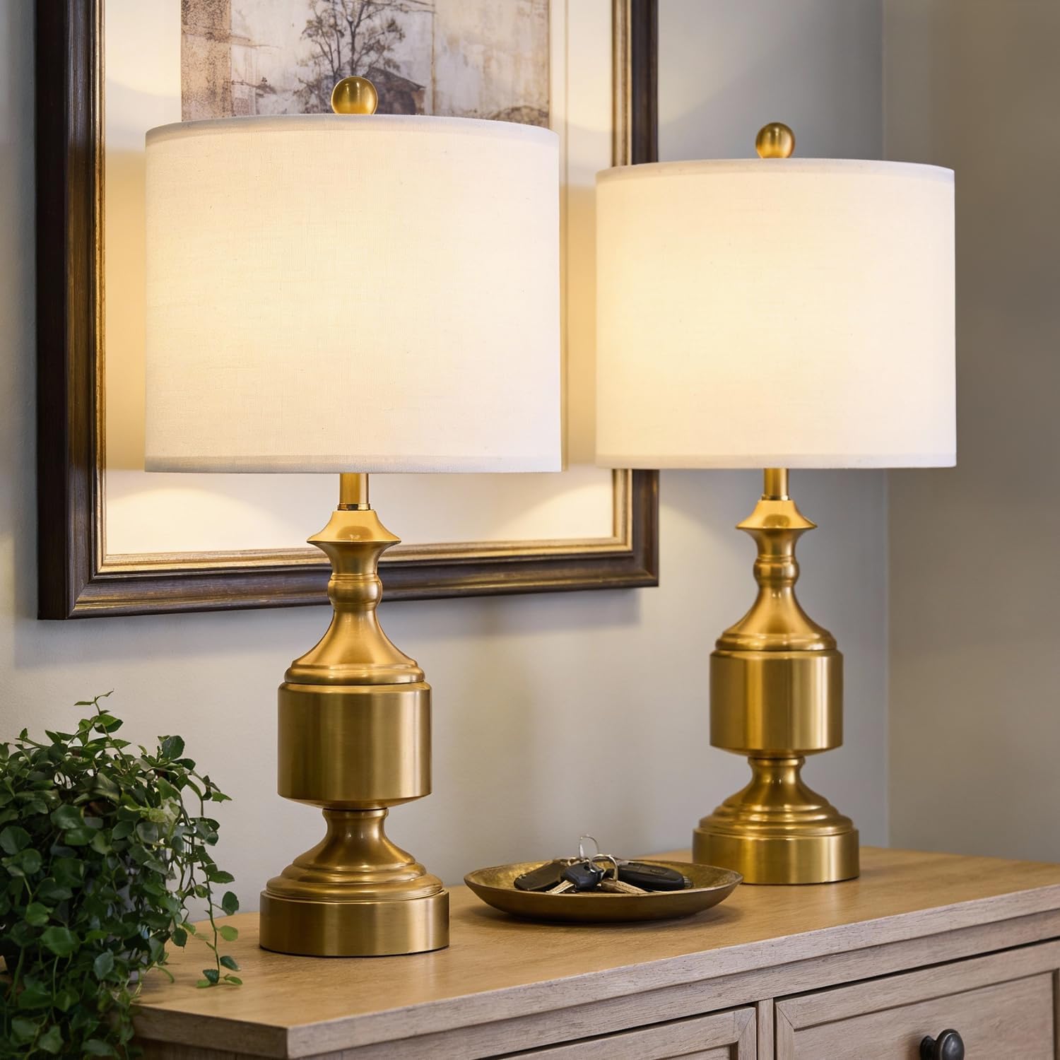 BOBOMOMO Gold Table Lamps Set of 2-20.5" Modern Metal Bedside Lamps for Nightstand, Mid-Century Night Stand Lamps with Linen Shade, Small Lamps for Bedroom Side Table & Home Office