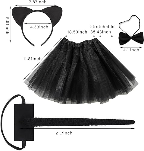 Miniatura 2 de Conjunto de disfraz de gato negro, diadema de orejas de gato, cola de lazo, falda tutú de gato, accesorios de disfraz de Halloween