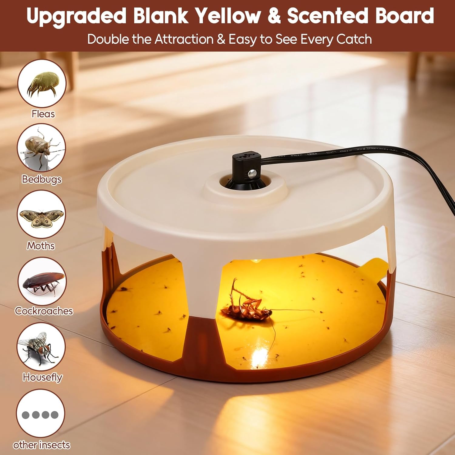Flea Traps for Inside Your Home, 2 Pack Indoor Flea Light, Electric Bed Bug Insect Killer with 8 Sticky Pads & 8 Light Bulb Replacement, Natural Pest Control w/Glue Discs Refills, Safe for Kid Pet