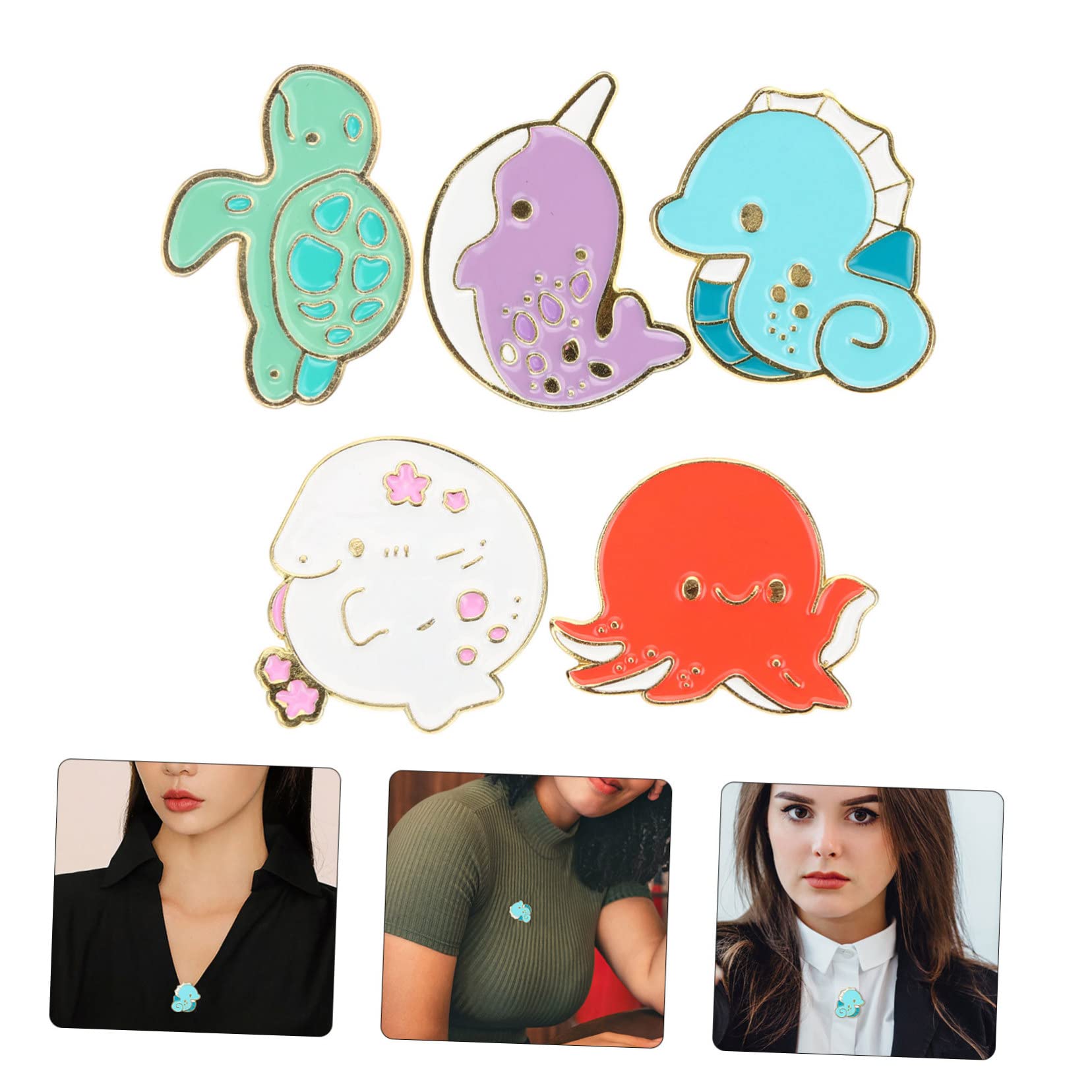 5 Sätze Teiliges Emaille Broschen Mit Maritimen Tieren Cartoon Anstecker Für Kleidung Taschen Jacken Stilvolle Dekoration 5 Stücke * 5