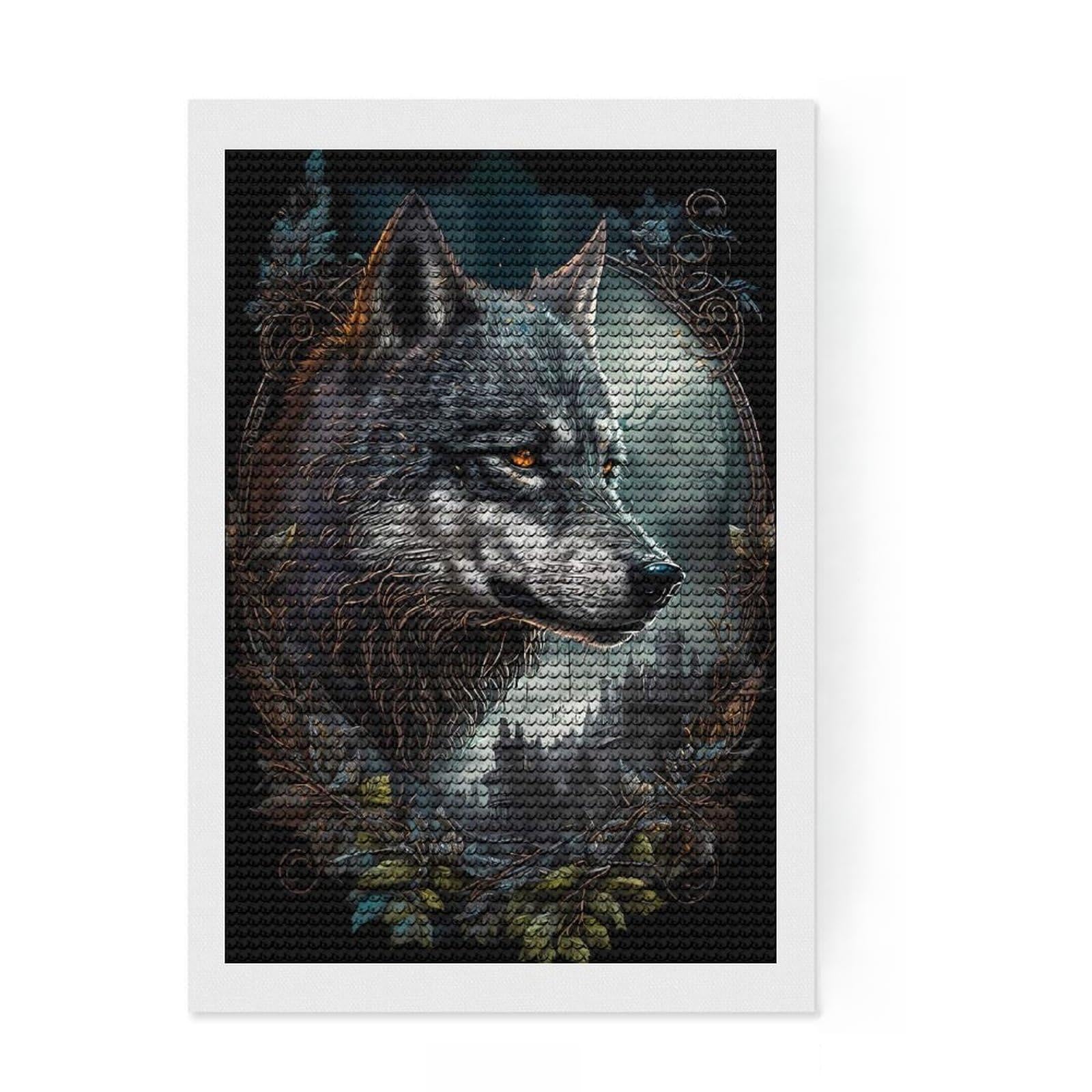 Junmoney Wolf Sweet Diamond Art Canvas 8"x12", Adhesive Canvas, Easy to Enjoy, Living Room Decor, Birthday Gift, Simple to Start