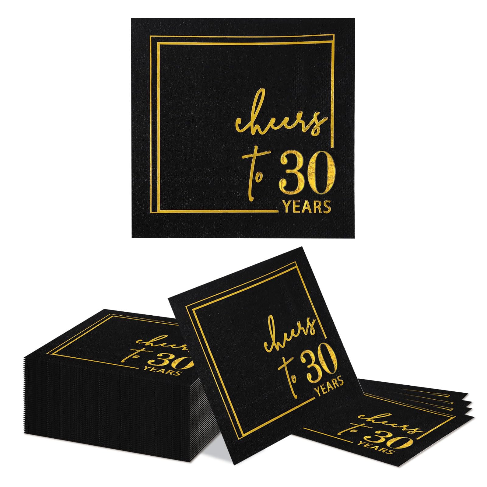 Kotkiddy 30th Birthday Decoration Napkins 40 Pieces, 25x25cm Black Gold, Happy Birthday Paper Napkins for Man Woman, 30th Birthday Decoration