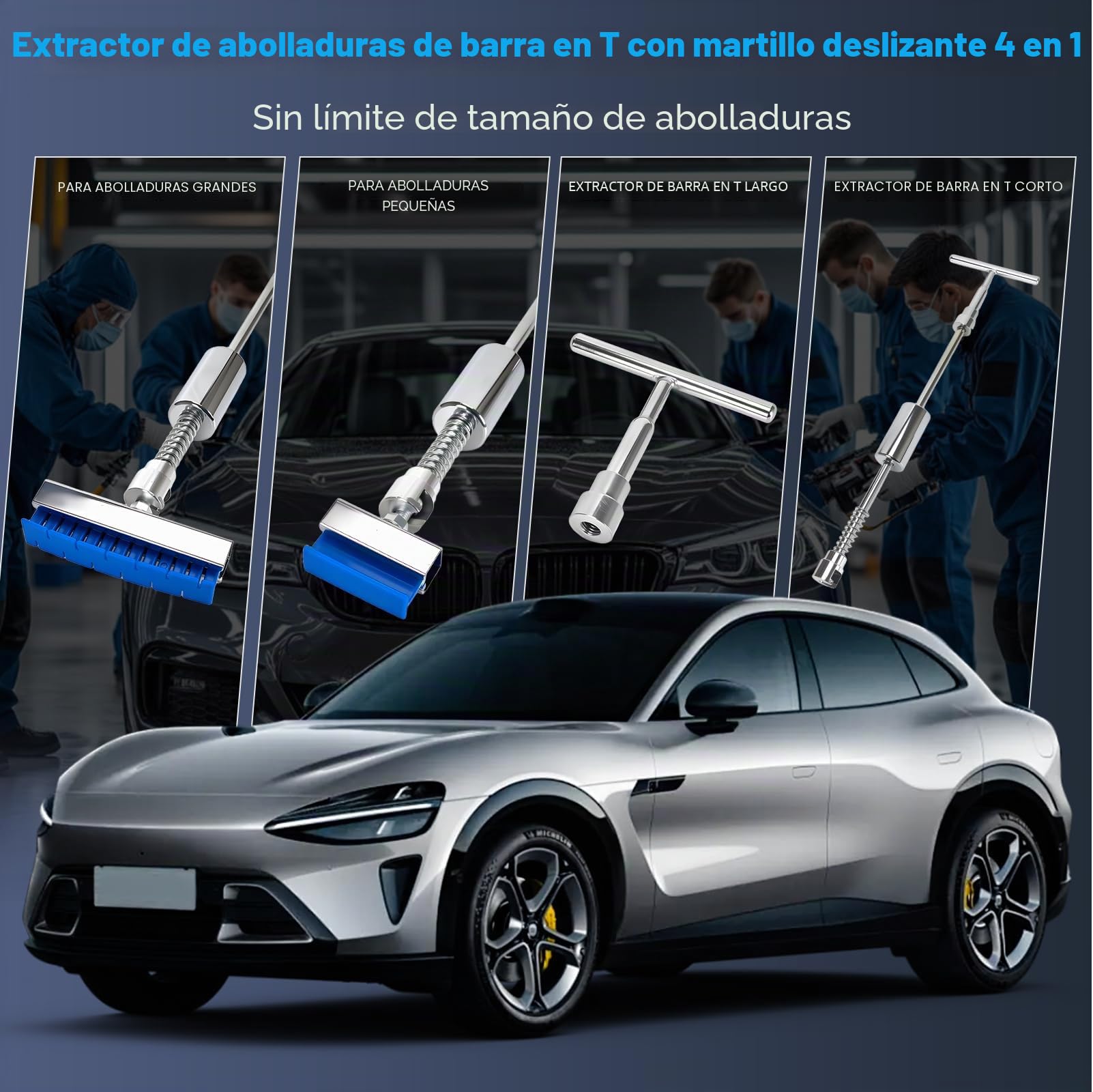 Kit Extractor Abolladuras Coche 120Pcs con Pistola de Pegamento, Extractor, Martillo y Ventosas, Kit de Reparación de Abolladuras sin Pintura para Coches, Motos y Electrodomésticos Metálicos