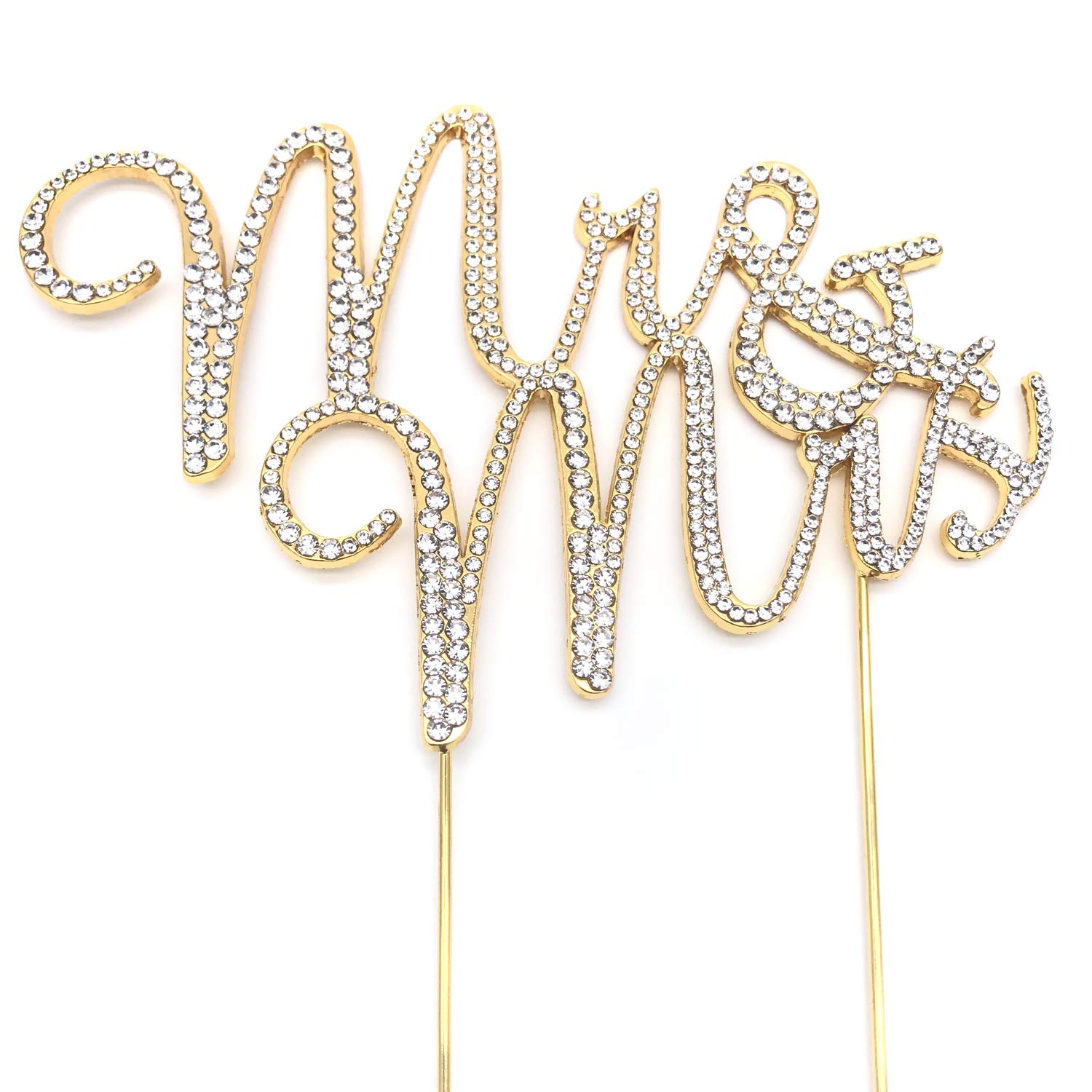 World of Sparkles 8.5cm 'Mr & Mrs' Cake Toppers with Silver Diamante Rhinestones Diamonds and Gold Base Wedding Civil Marriage Party Decoration