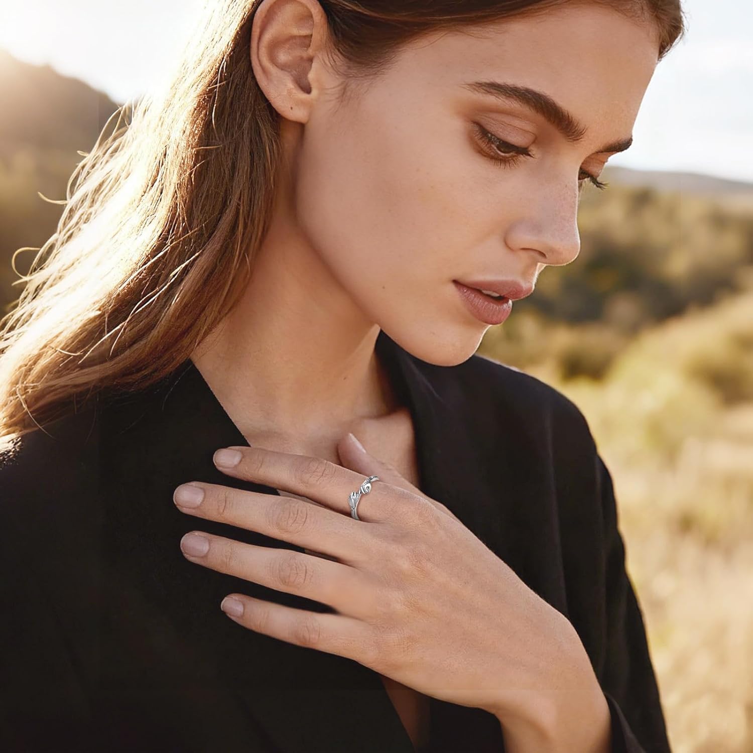 EUDORA Heart Hug Rings Claddagh Ring for Women Men S925 Sterling Silver, 18K Gold-Plated Adjustable Hugging Hands Open Ring Pinky Promise Couples Bands Rings Jewelry Gifts for Women Men - Image 8