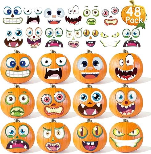 48 Pack Halloween Pumpkin Decorating Craft Stickers Mini Make 48