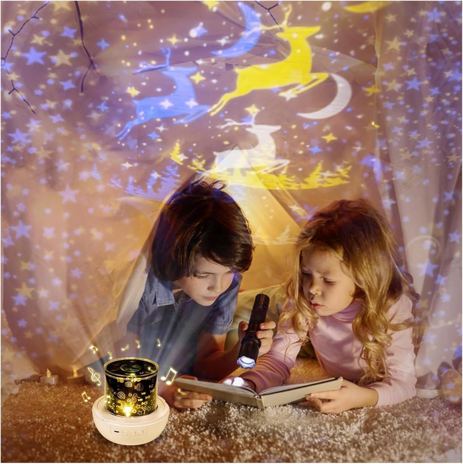 Coverzone Çocuk Odası Yıldız Projeksiyon Gece Lambası 3 LED Işık Modlu Gökyüzü Yansıtmalı Masal Projektör – Ay Gezegen Figürlü Sessiz Çalışan Dekoratif Uyku Lambası | 902G