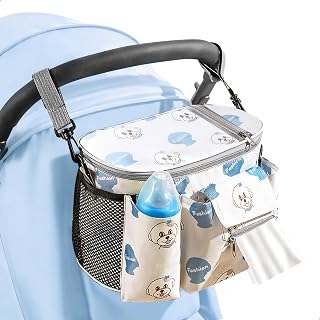 Stroller Bag, Universal Stroller Bag, Organizer Bag with Cup Holder and Tissue Tray, Stroller Organizer with Zipper, Adjustable Shoulder Strap and Fastener Hook