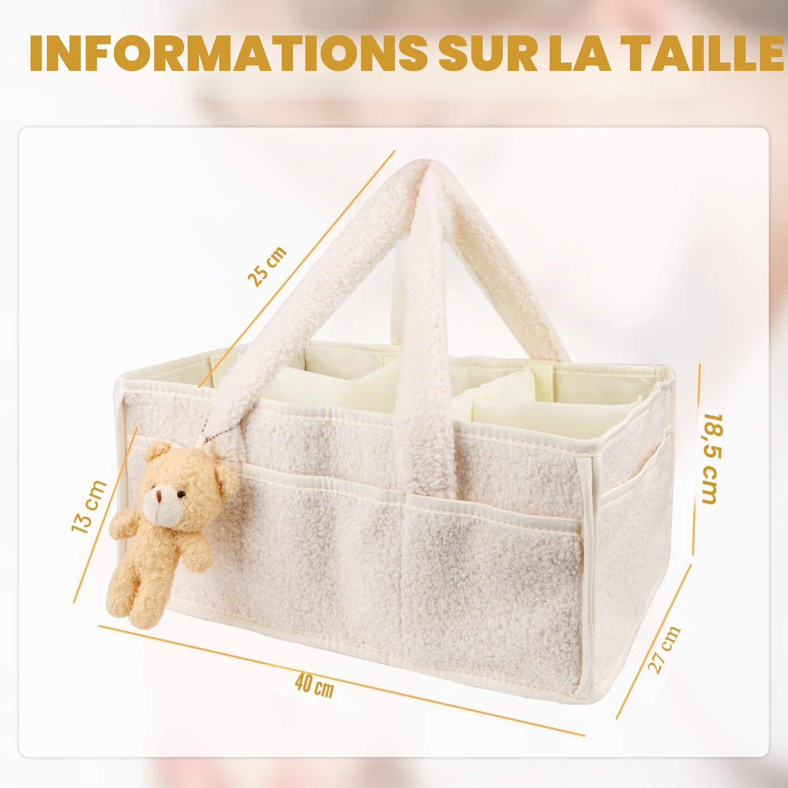 Wvu & Wvo Organiseur de couches pour table à langer, panier de rangement pour lingettes, organisateur de couches pour bébé, cadeau pour fête prénatale, organisateur pour voiture, organisateur pour