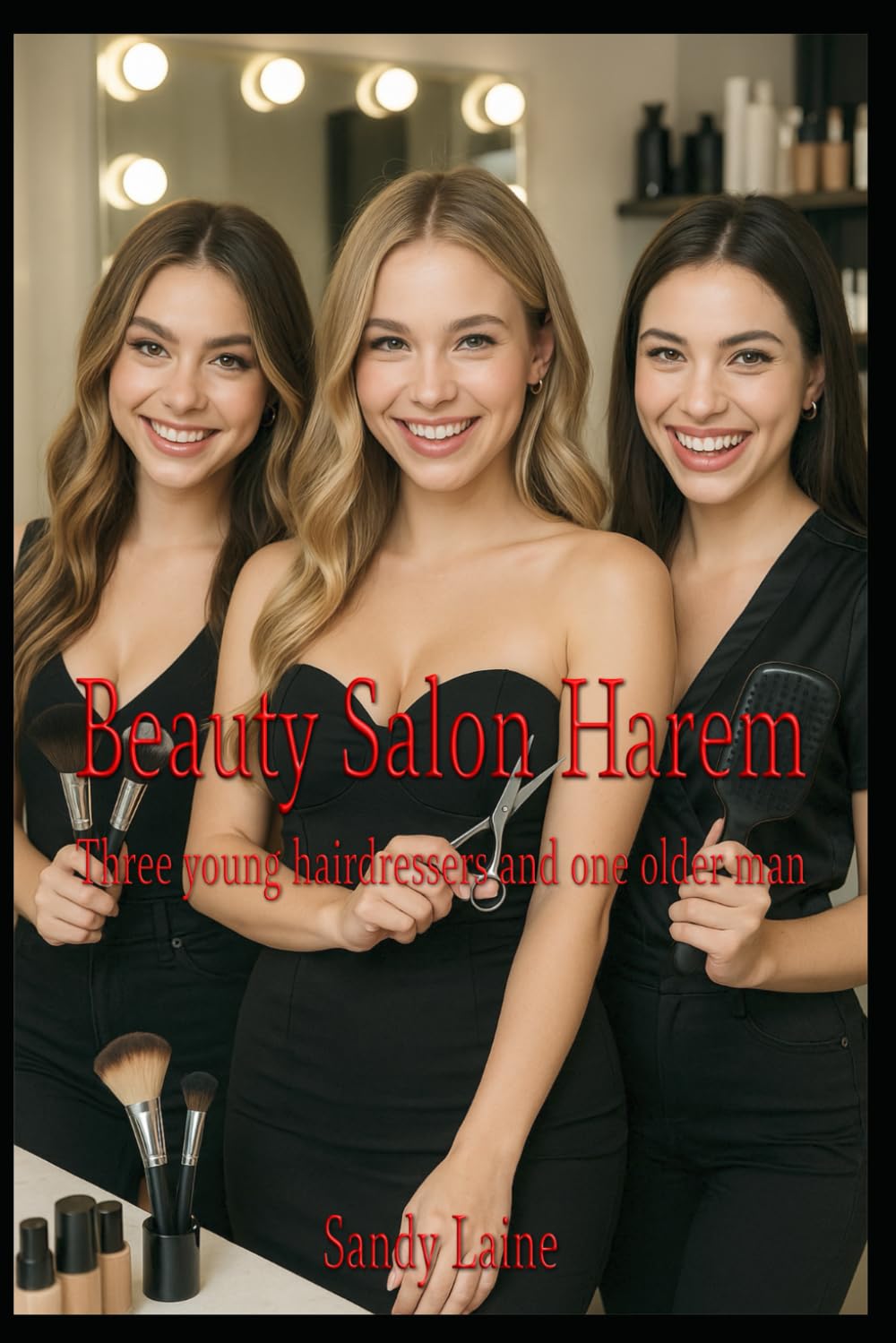 Beauty Salon Harem: Three young hairdressers and one older man (Harem Contemporary mfff)