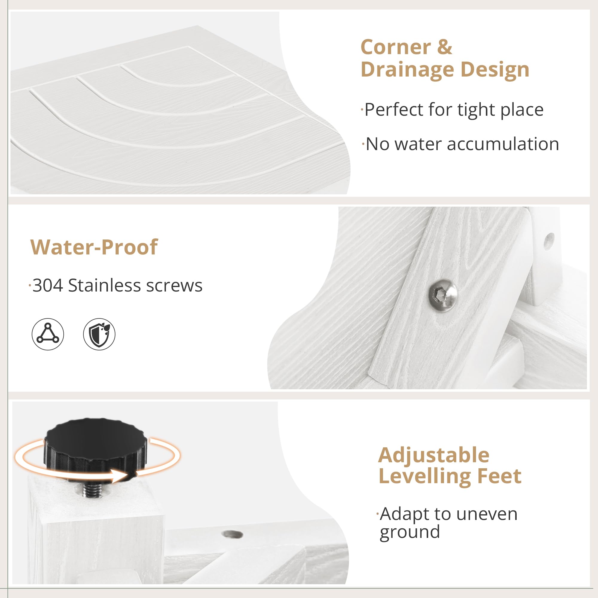Ciokea Taburete De Ducha Esquinero Para Ducha Interior, Asiento De Ducha Impermeable HDPE, Taburete De Ducha Resistente Para Afeitarse Las Piernas Con Estante De Almacenamiento, Color Blanco