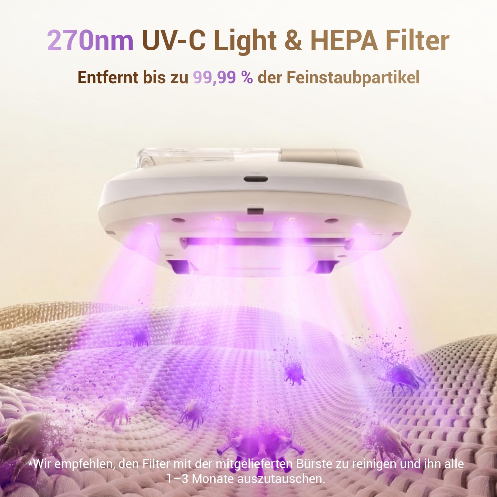 CREATULIZE X1 Roboter Milbensauger für Matratzen mit UV-C Licht,HEPA-Filter