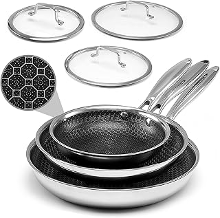 Nonstick Frying Pans with Lid,8/10/12 inch Stainless Steel Skillet Set w...