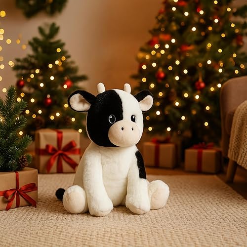 Miniatura 9 de Peluches de vaca de ternero, juguetes de peluche para niños y niñas, regalo de cumpleaños, vaca frisona Holstein de peluche, 14 pulgadas, blanco y