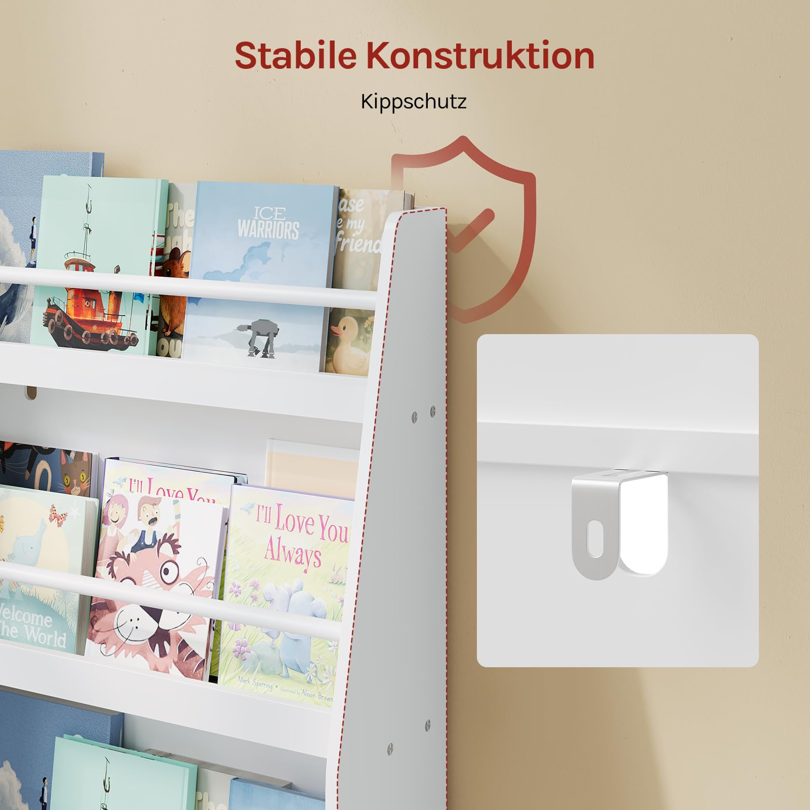 WOLTU Kinderbücherregal mit Kippsicherung Weiß