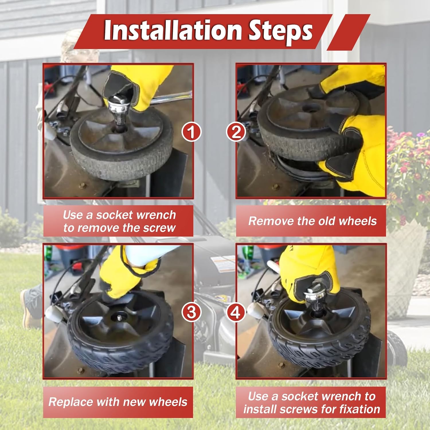 8" Replacement Lawn Mower Wheels Kit Compatible with Honda HRN216 Walk-Behind Lawn Mower Replaces 44710-VR8-N00ZA 42710-VR8-N00ZA