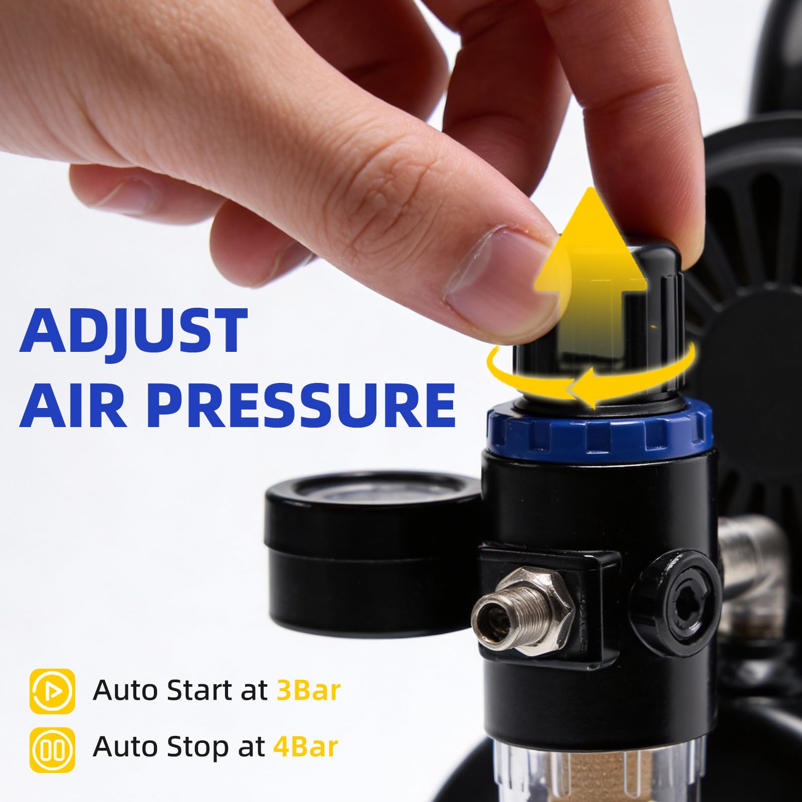 OPHIR Compresor de aerógrafo de 1/5HP con tanque de 3,2 L, 0,3/0,8 mm, 4 aerógrafos, ventilador de refrigeración, tazas de pintura de 20/40 CC, soporte para aerógrafo, 5 mangueras de aire y