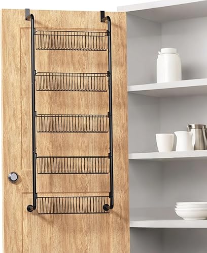 Goovilla Organizador de despensa sobre la puerta, organización y almacenamiento de despensa de 5 niveles, estante de especias colgante de metal para