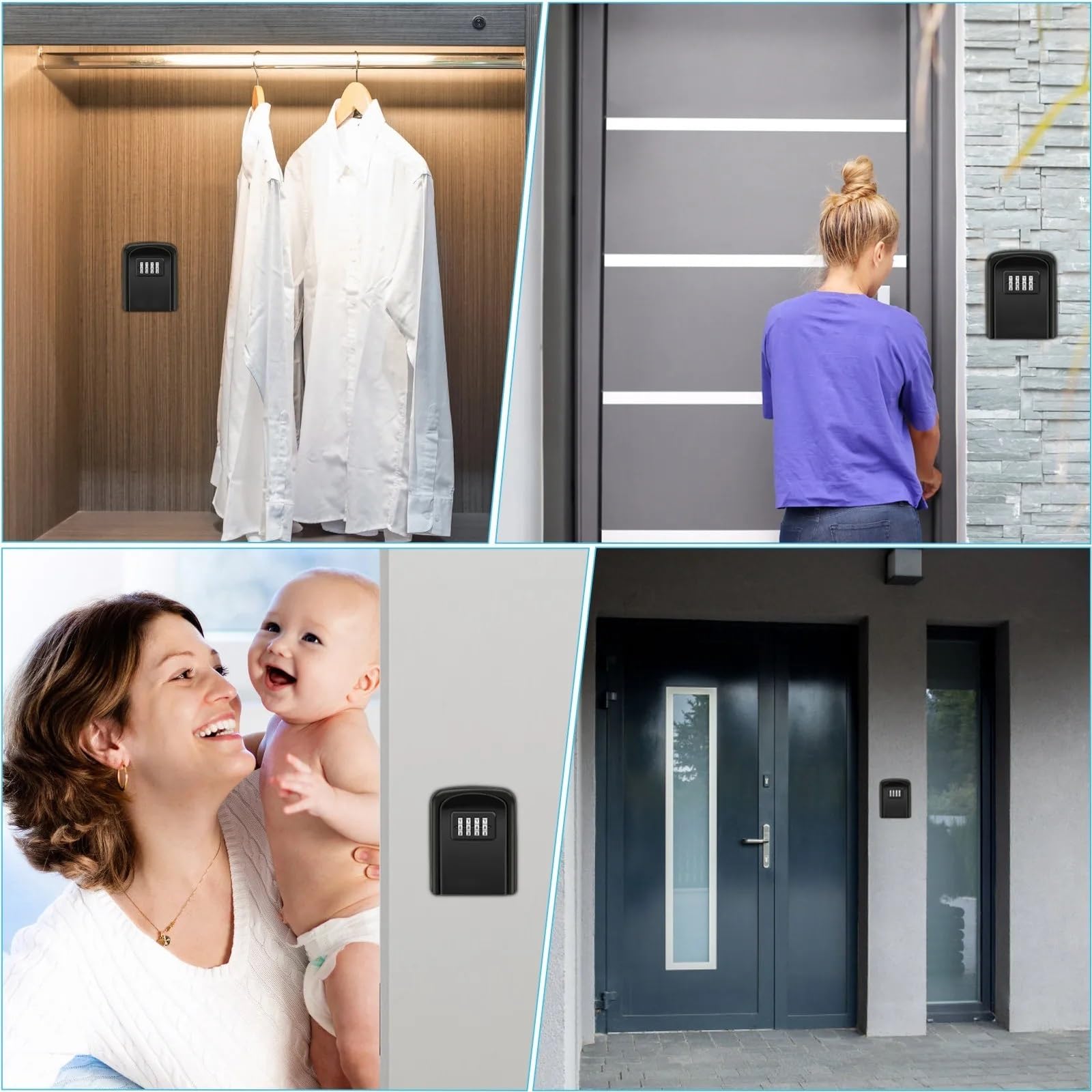 Boîte à clés à combinaison à 4 chiffres – Coffre-fort mural en métal étanche pour une utilisation en extérieur – Armoire secrète sécurisée pour clés et objets de valeur