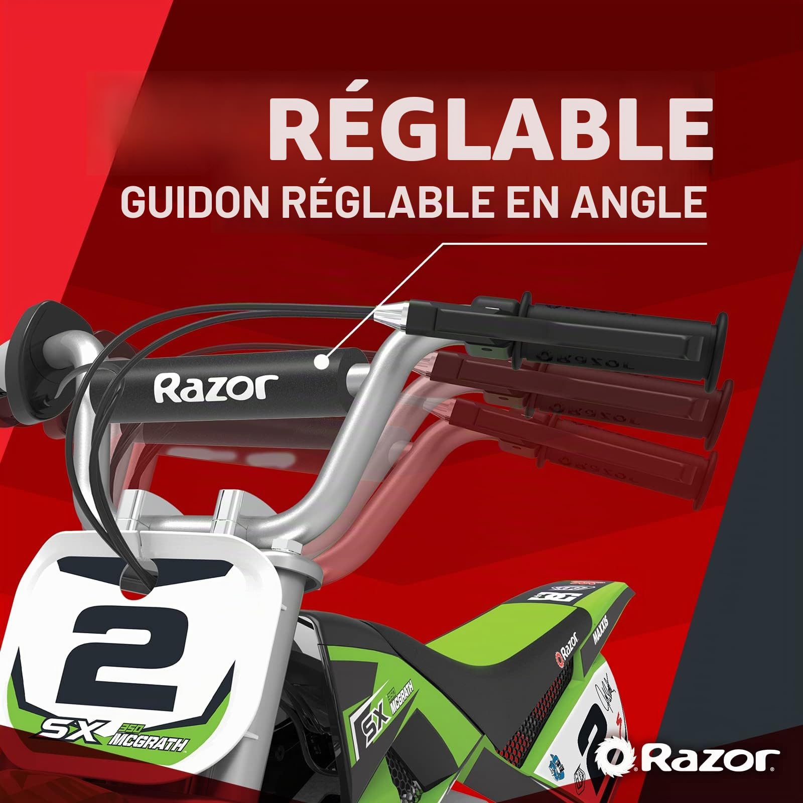 Razor Electric Motorbike-SX350 McGrath Dirt Bike pour les enfants de 13 ans et plus avec une vitesse maximale de 14 mph et une autonomie de 30 minutes, 250W avec une batterie 24V 7Ah et des pneus 12 »