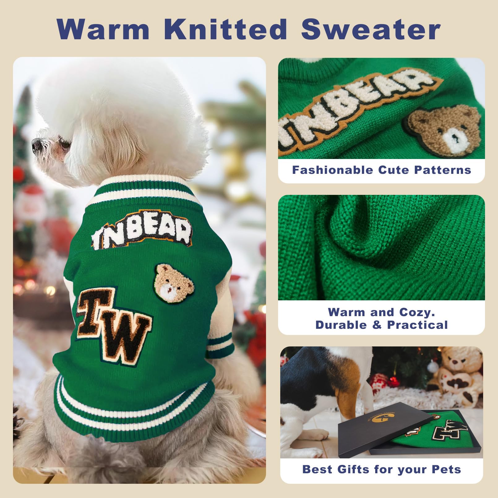 Kleiner Hundepullover, warmer Haustierpullover, niedlich, gestrickt, klassischer Hundepullover für kleine Hunde, Hunde-Sweatshirt, Kleidung, Mantel (Größe S)