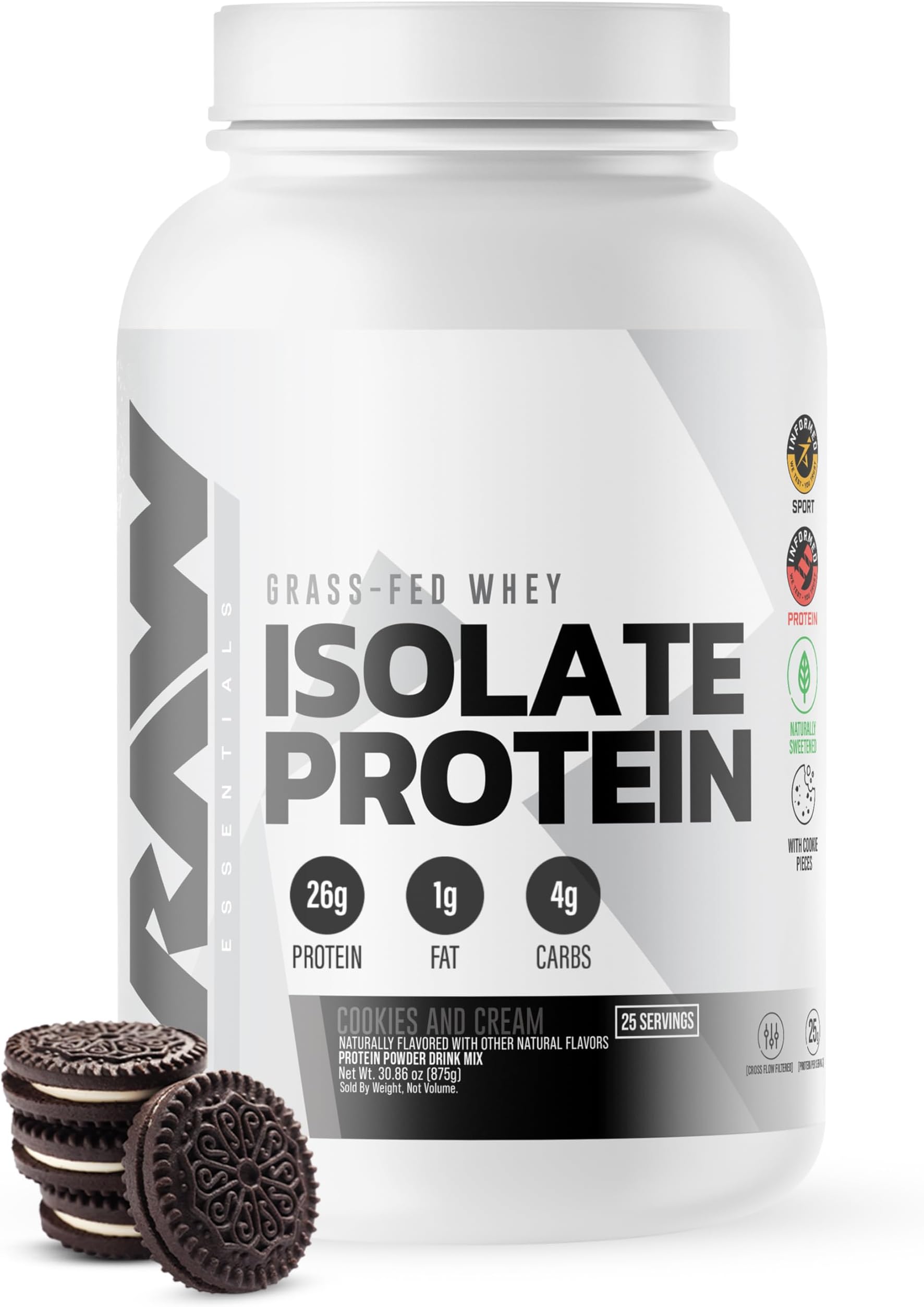 Whey Protein Isolate Powder | 100% Grass-Fed Protein Isolate | Highest Rated Protein Powder, Hormone-Free, Zero Additives, Low-Fat Sports Nutrition Protein | Cookies & Cream (25 Servings)