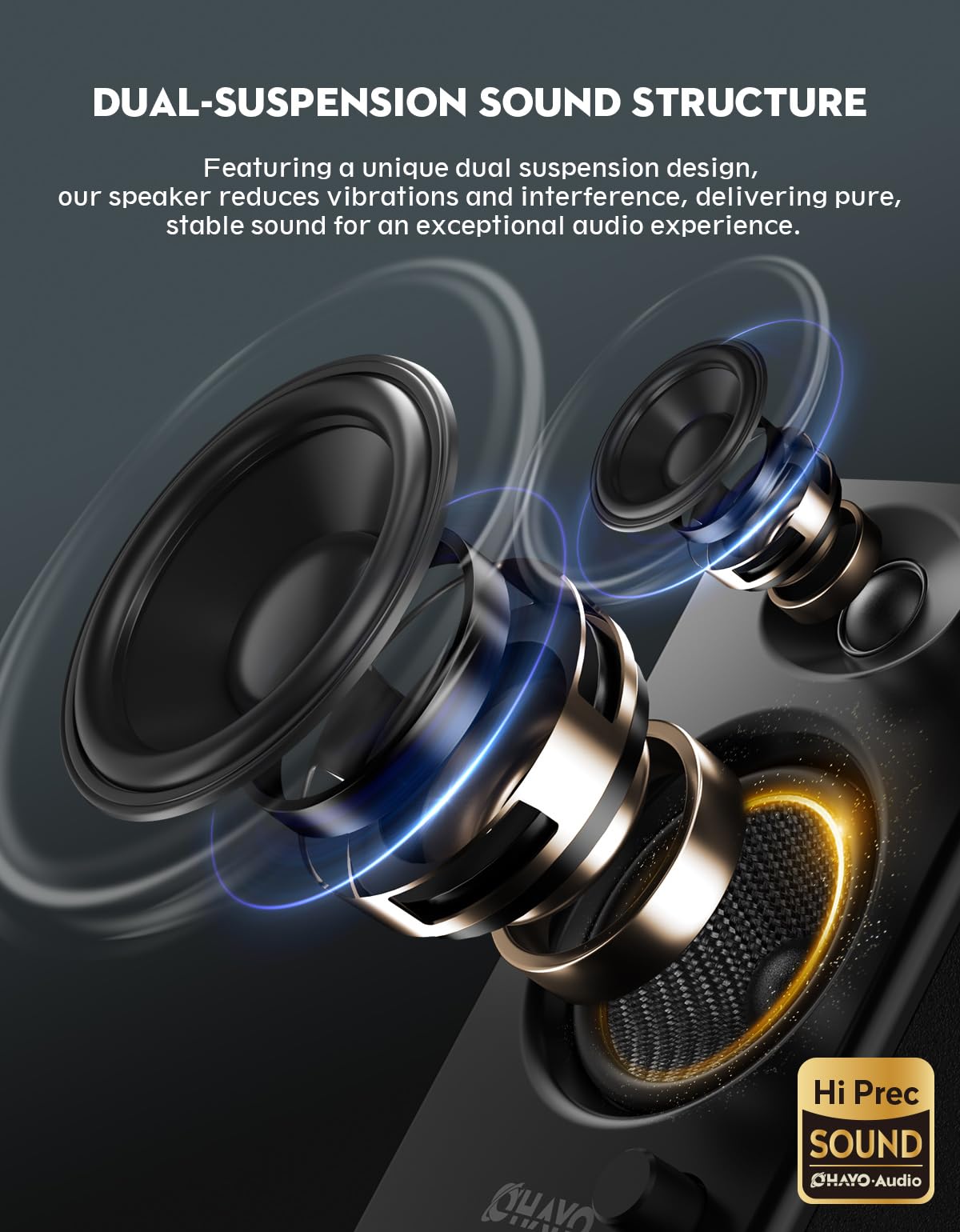 OHAYO 60W Altavoces autoamplificados, Bluetooth 5.3 y múltiples entradas (USB/RCA/AUX). Ideales para Gaming inmersivo en PC, música, DJ y Tocadiscos. Sistema estéreo 2.0 para Escritorio, 1 par, Negro