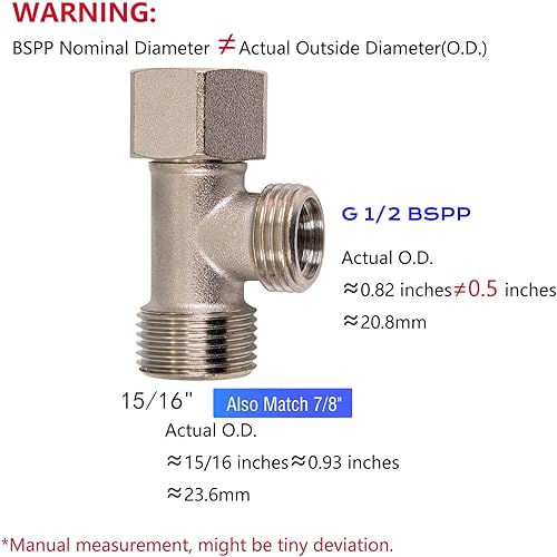 Miniatura 5 de Adaptador de bidé T - Adaptador de válvula T para bidé, hecho de níquel recubierto de latón (78  x 78  x 12 ), adaptador de 3 vías o conector en T