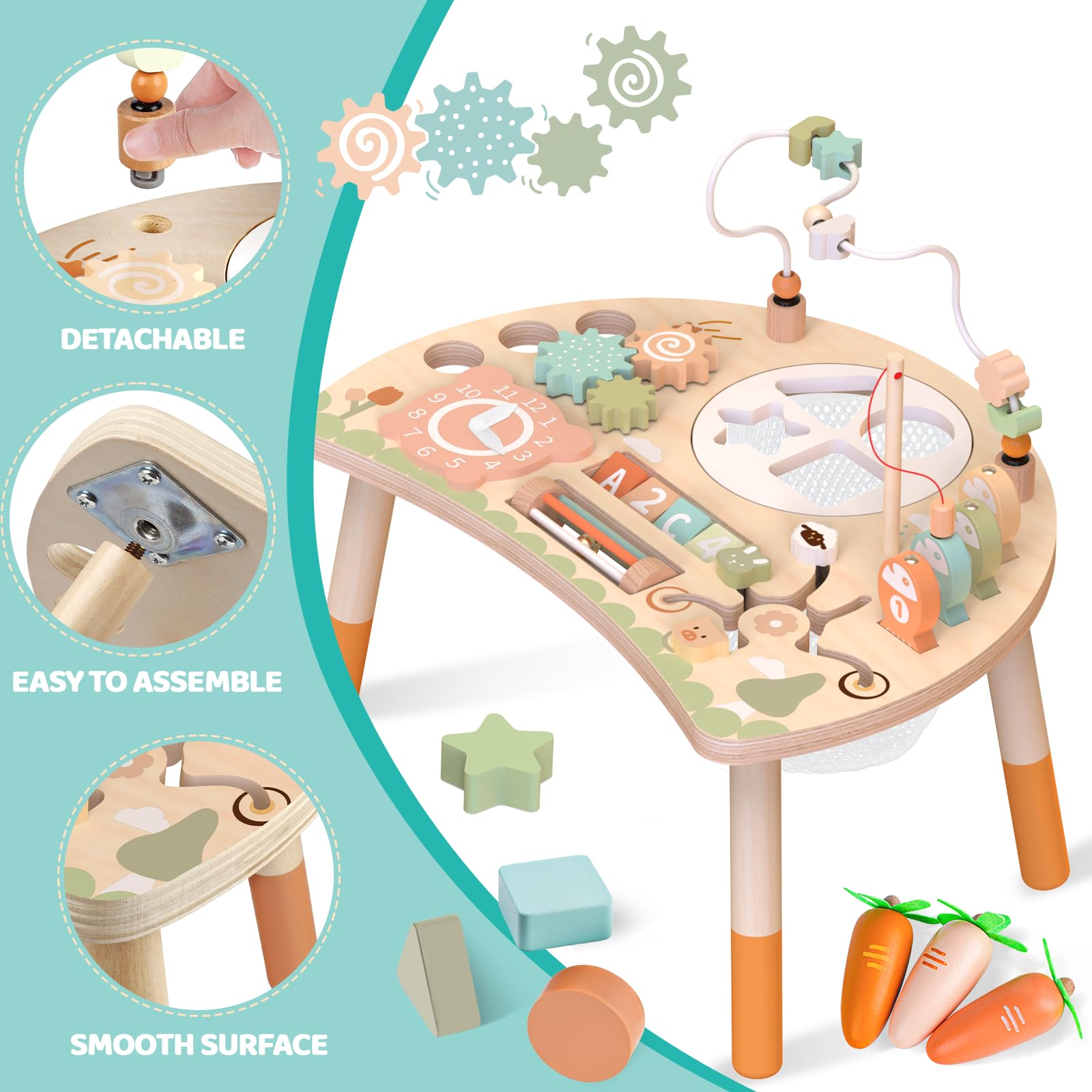 Tavolo Multiattivita Bambini Giochi Montessori 1 2 3 Anno, 9-in-1 Tavolino Bambino in Legno, Giocattoli Educativi Regalo 1+ Anni