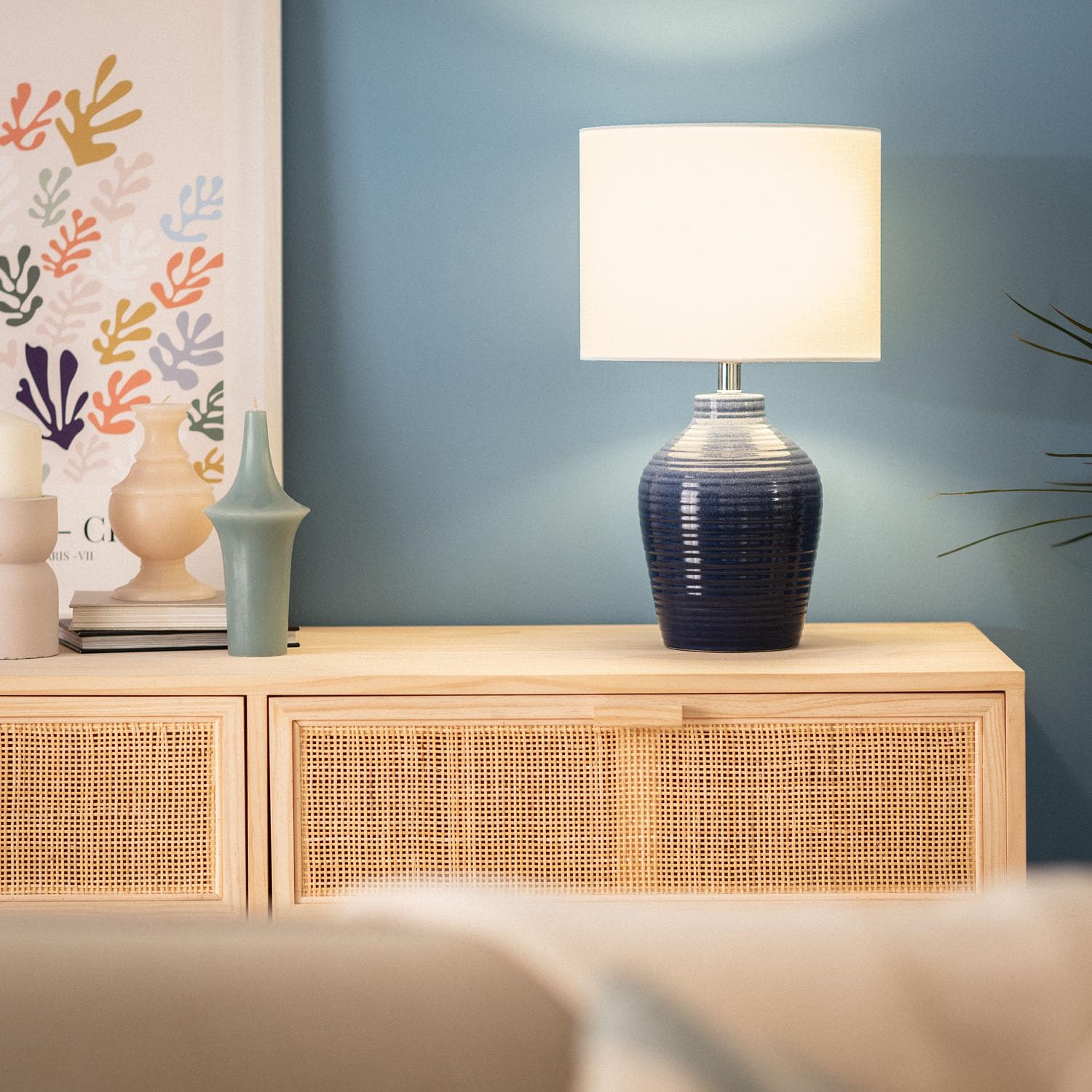 LEDKIA Lampada da Tavolo Ceramica Botijo Azzurro Scuro