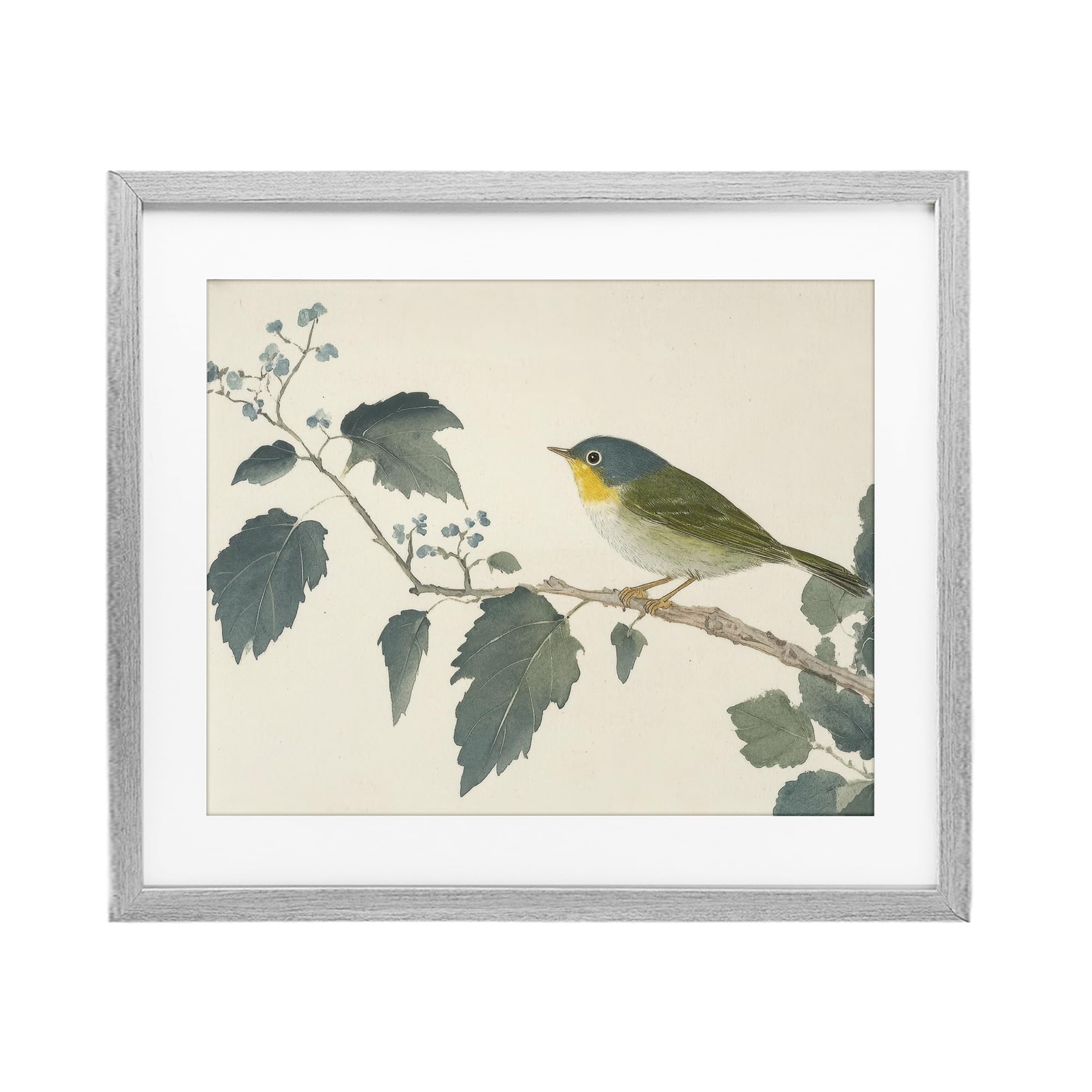 Stupell Industries Blue Bird and Leaves Birch Framed Print Under Glass, design by Petal Prints Design, 17 x 21