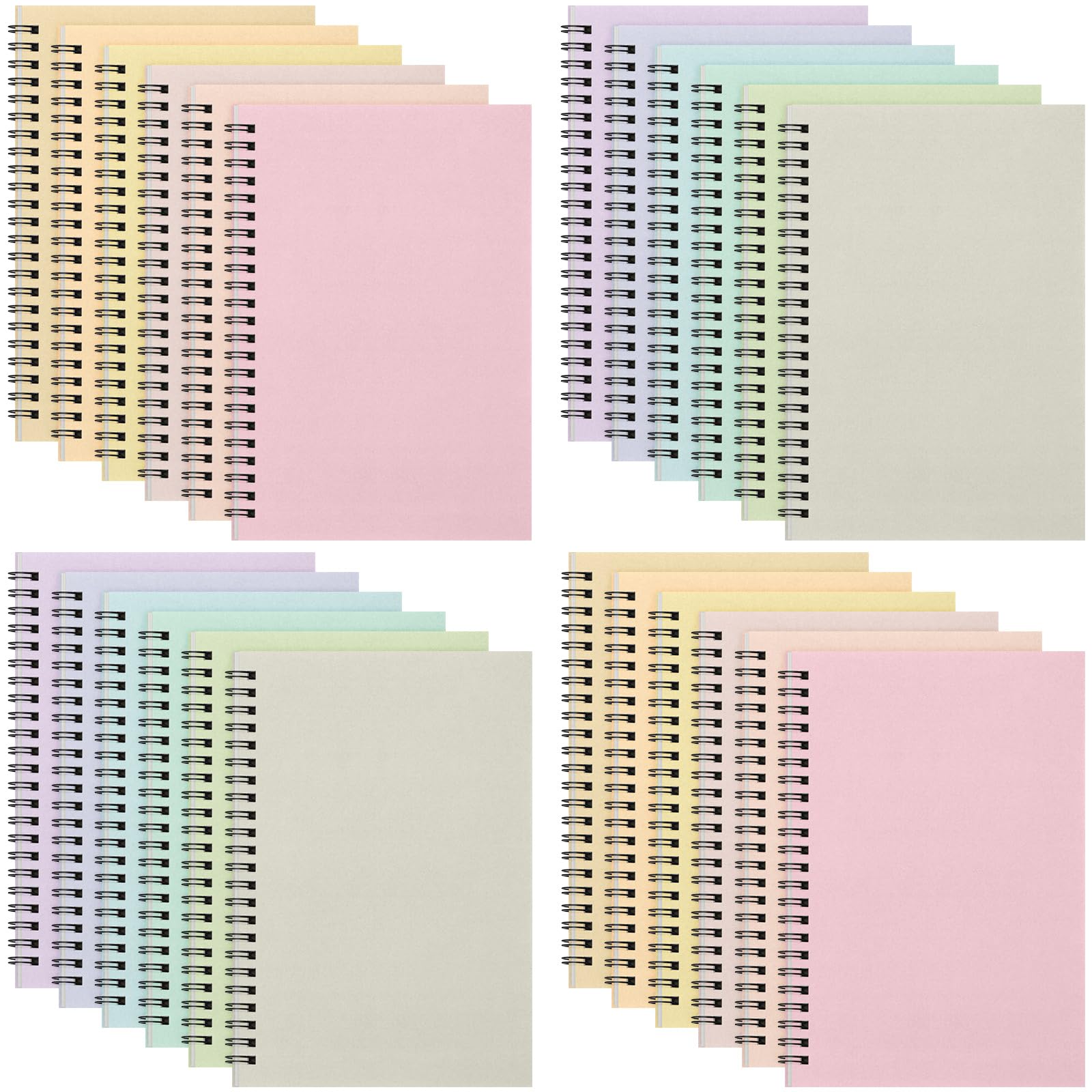 Fuutreo 24 cuadernos en espiral para el trabajo, A5, 8.3 x 5.7 pulgadas, cuaderno de espiral con rayas universitarias, cubierta de papel kraft, 12 colores, 60 hojas, 120 páginas para suministros
