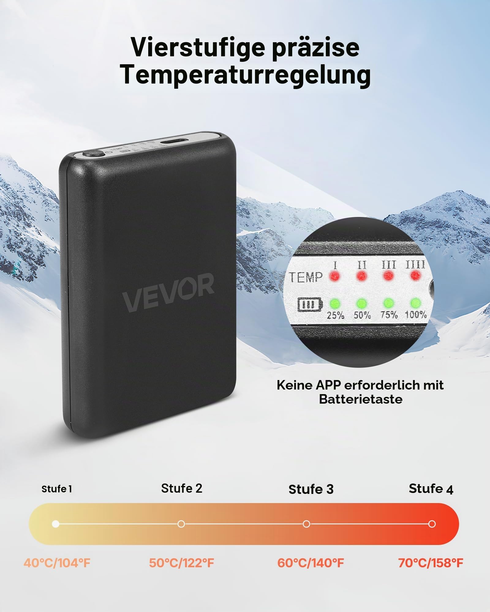 VEVOR Beheizte Socken, Größe XL, 5000 mAh Akku, wiederaufladbare Heizsocken mit 4 Heizstufen & APP-Steuerung, 40–70 ° Fußwärmer für Outdoor, Skifahren, Angeln, Camping, Unisex