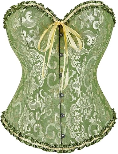 YngChoi Espartilho feminino retrô jacquard corte requintado fino moda renda modelador lingerie, Verd