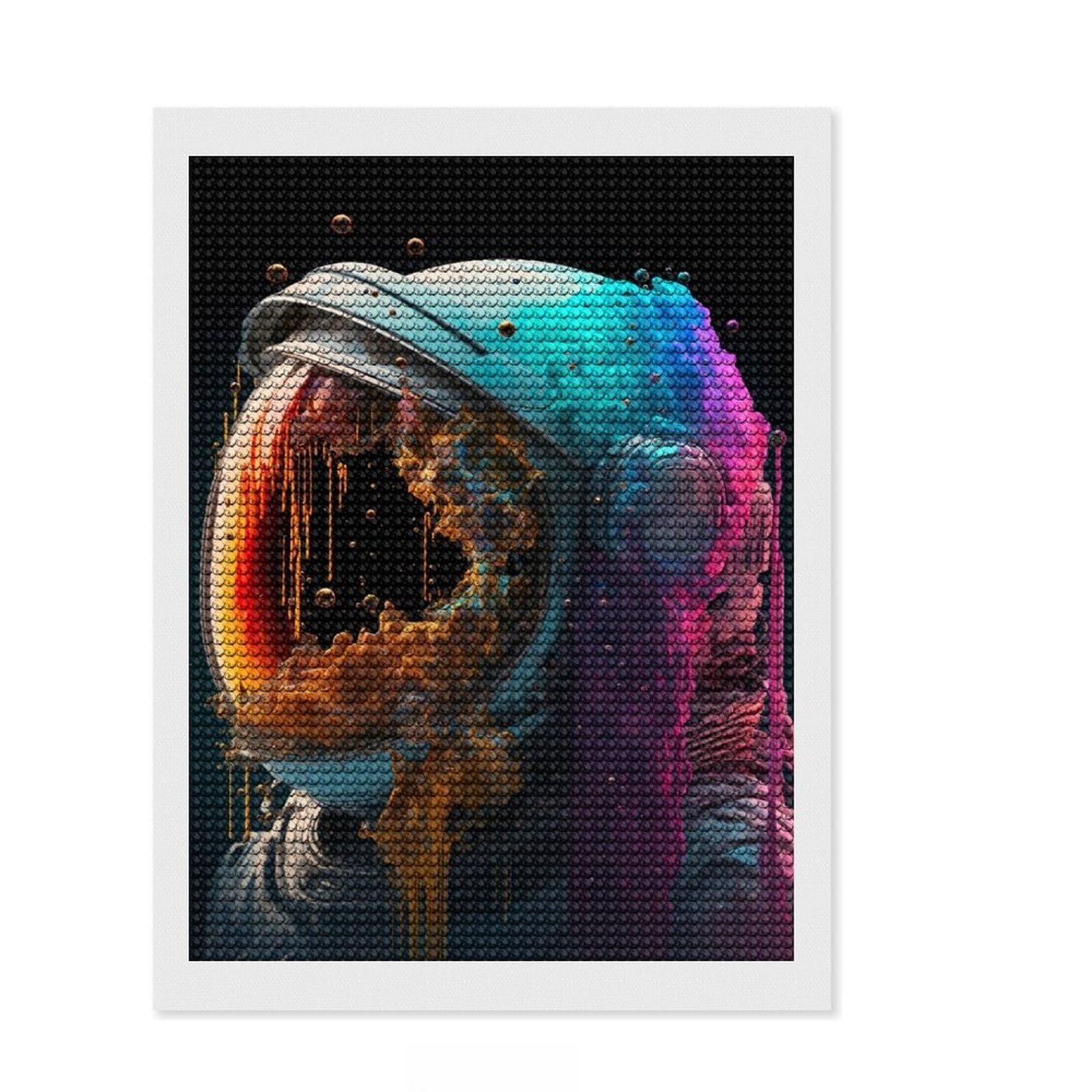 Junmoney Colorful Astronaut Diamond Painting Set 12"x16", Birthday Gift, for Beginners, Full Kit Included, Vintage Style Decor, with Tool Kit