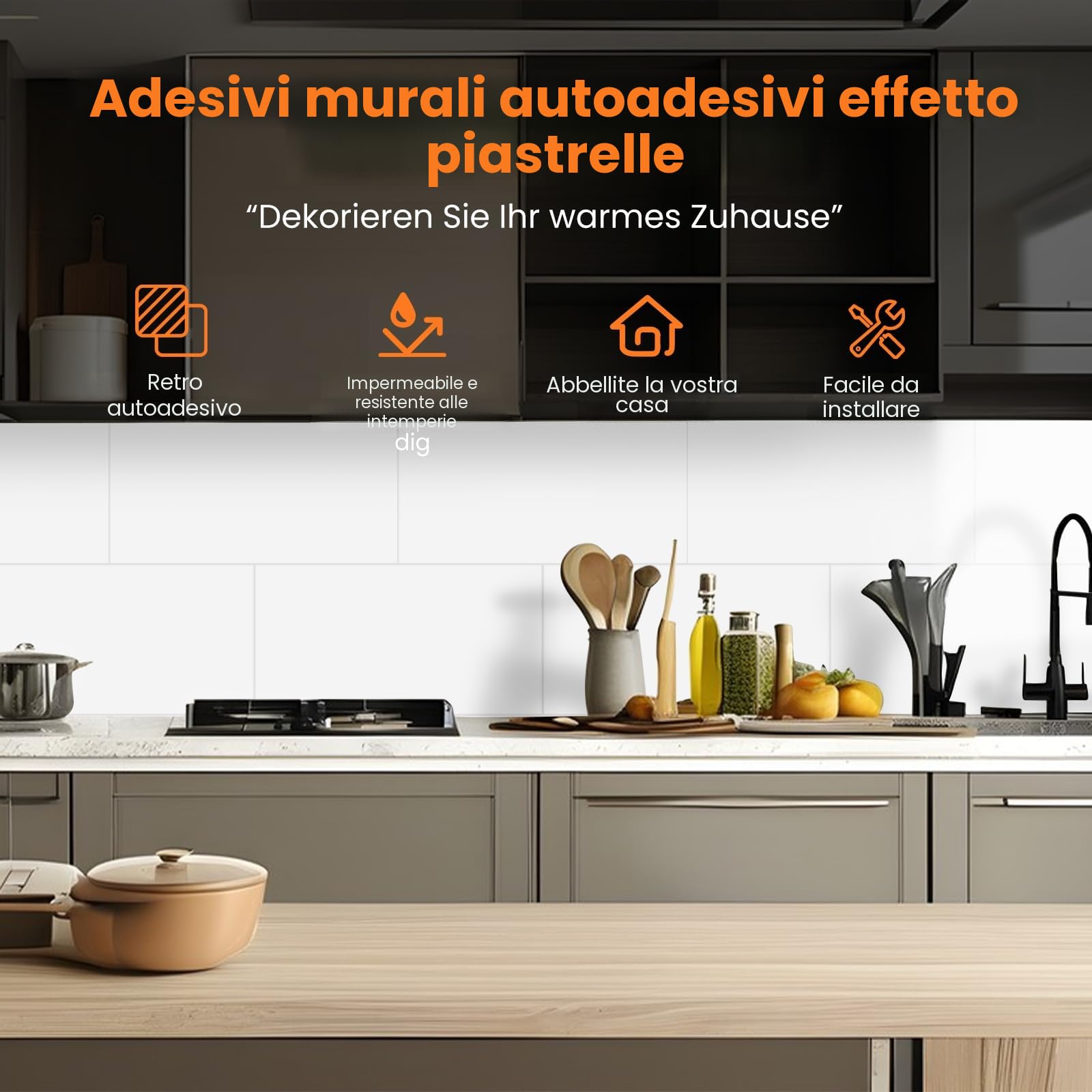Pannello da parete autoadesivo, 10 pezzi, effetto marmo, 60 x 30 cm, in PVC, impermeabile, resistente all'olio, per cucina, bagno, soggiorno (tipo H)