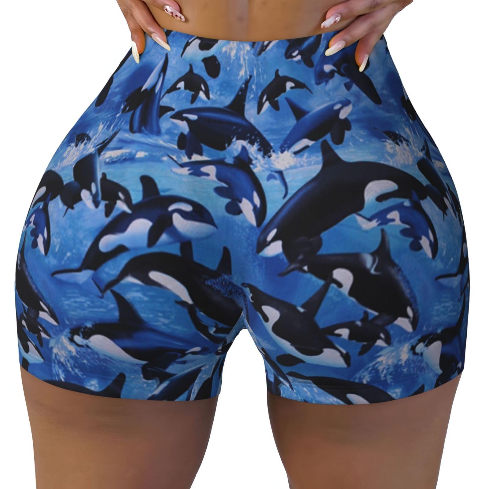 GRatka Killer Whales Orcas Sea,Women's Workout Shorts, Stretch Gym Shorts Running Sport,S