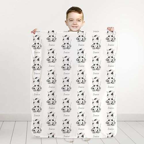 Miniatura 2 de Manta de bebé personalizada con estampado de vaca con nombre, forro polar sherpa suave, ideal para recién nacidos, bebés y niños