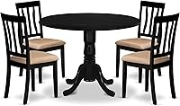 Vista 16 de East West Furniture DLAN5-OAK-C - Juego de mesa de cocina de 5 piezas para 4 personas, incluye una mesa de comedor redonda con gotas y 4 sillas