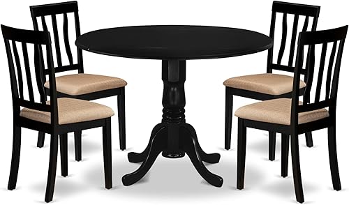 Miniatura 15 de East West Furniture DLAN5-BLK-LC - Juego de mesa de comedor de 5 piezas para 4 personas, incluye una mesa de cocina redonda con gotas y 4 sillas