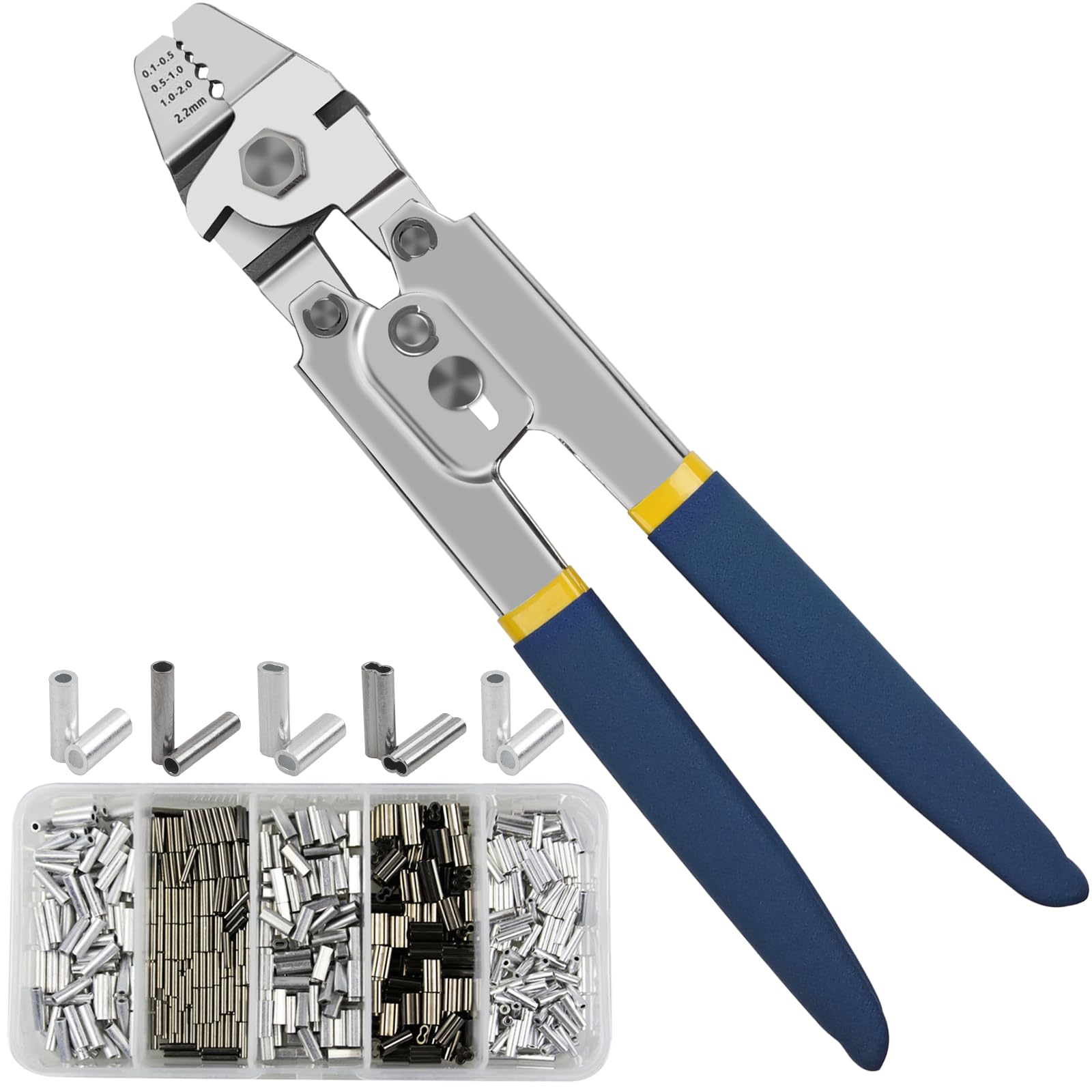 Fishing Crimping Tool With Cutter + 500pcs Crimp Sleeves Set - Effort-Saving Ratchet Pliers For Stainless Steel Wire Rope